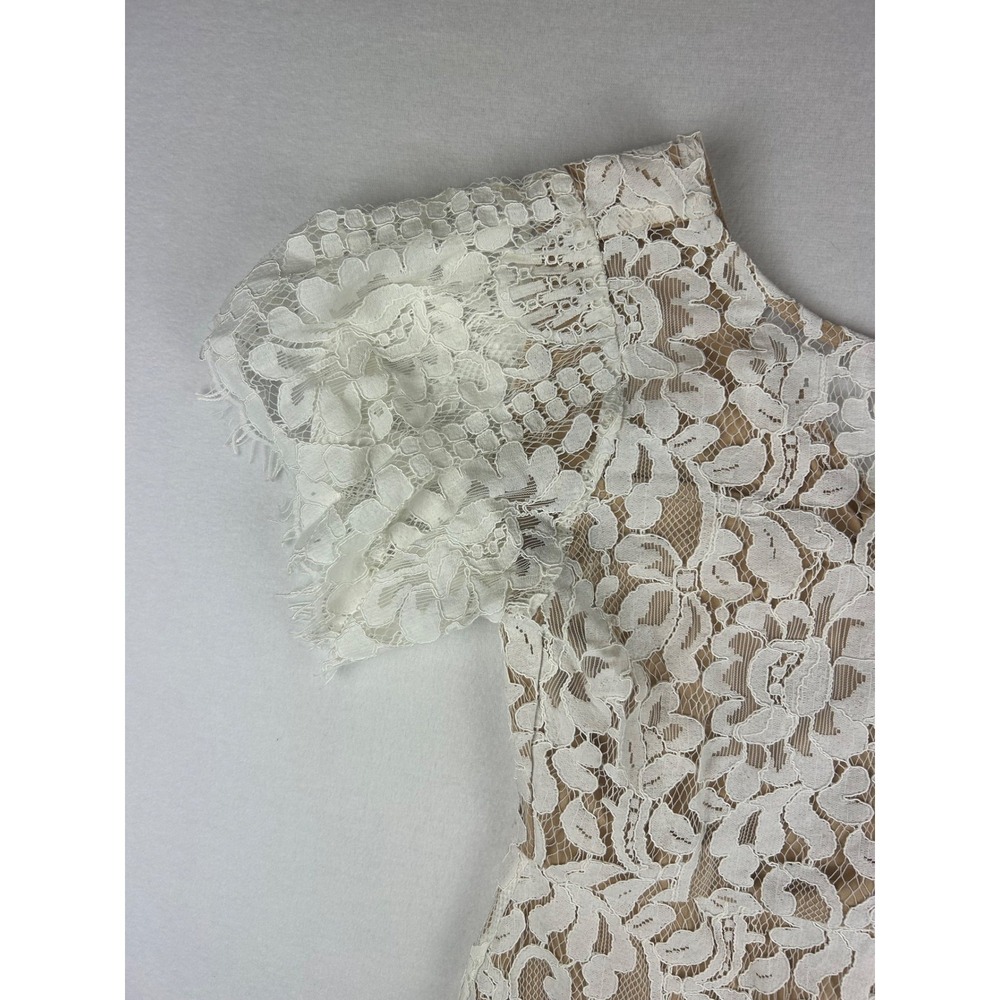 Lulus Lace Dress Women M White Floral V-Neck Short Sleeve Lined - Picture 6 of 9